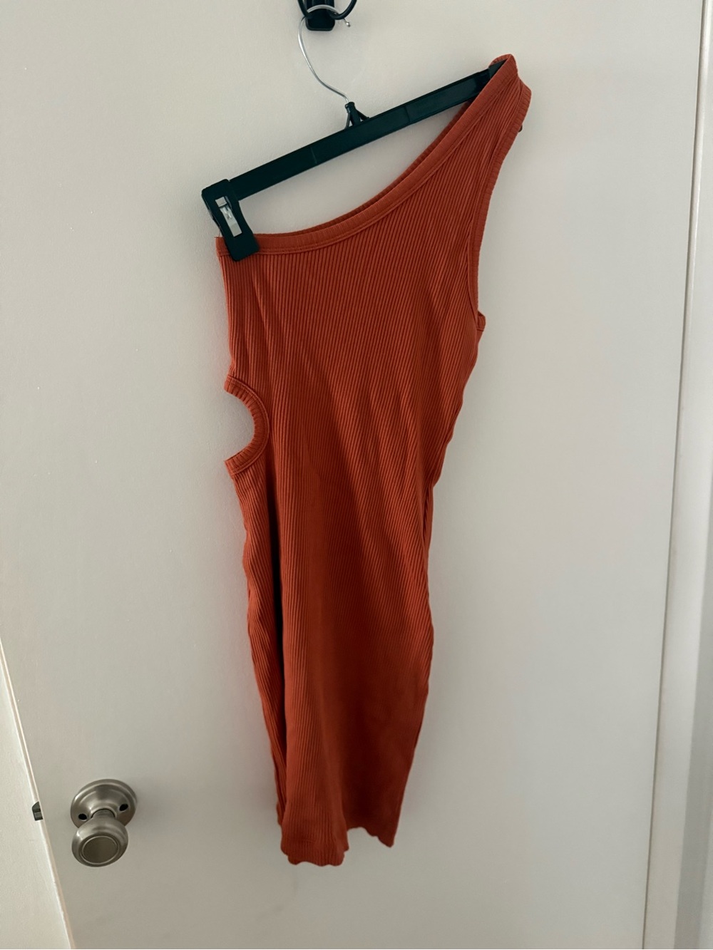 One-Shoulder Ribbed Dress in Rust Orange
